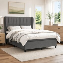 Dark Grey Double Box Spring Bed with Pocket Spring Mattress
