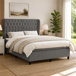 Dark Grey Box Spring Bed with Pocket Mattress and Headboard