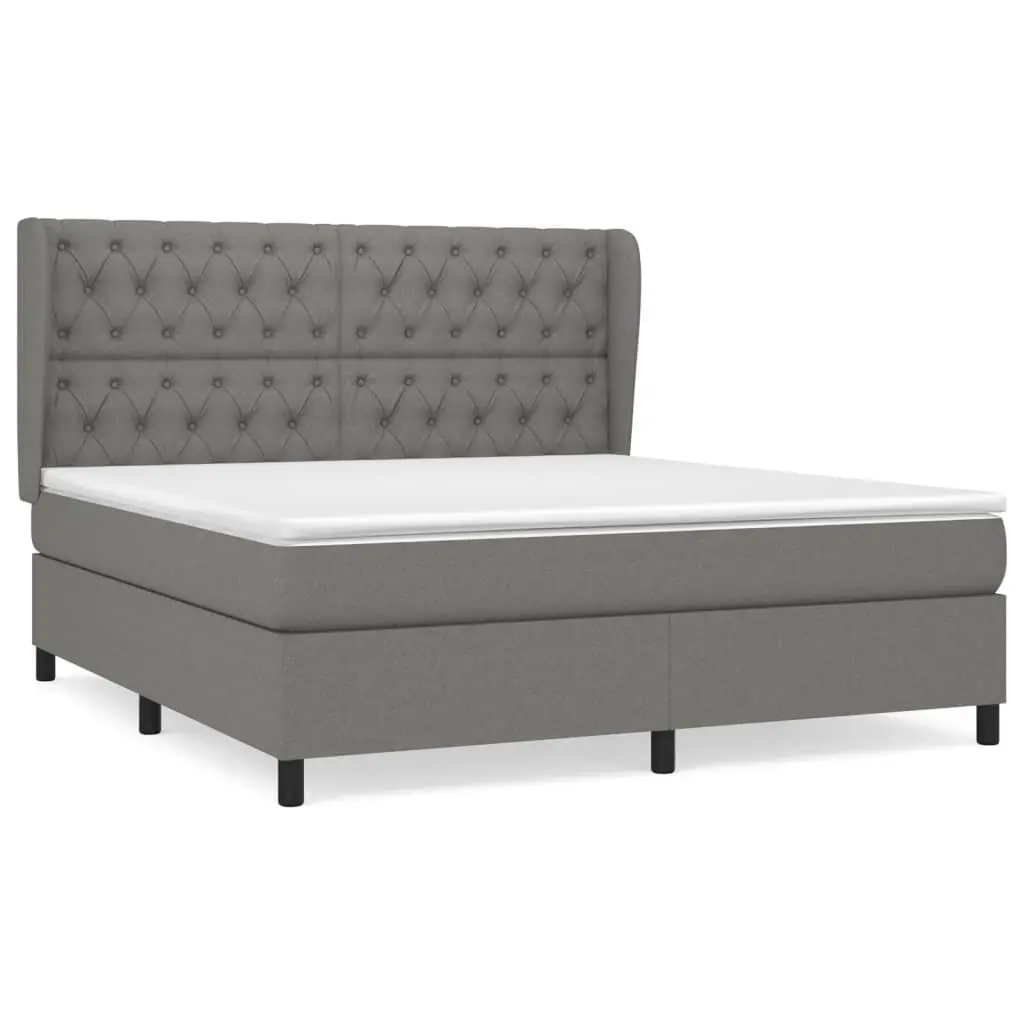 Box Spring Bed with Adjustable Headboard Queen Size Grey Fabric Pocket Spring Mattress