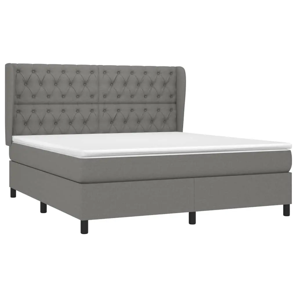 Box Spring Bed with Adjustable Headboard Queen Size Grey Fabric Pocket Spring Mattress