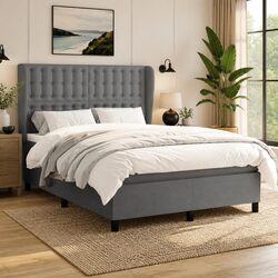 Double Box Spring Bed with Pocket Spring Mattress Grey 137x187cm