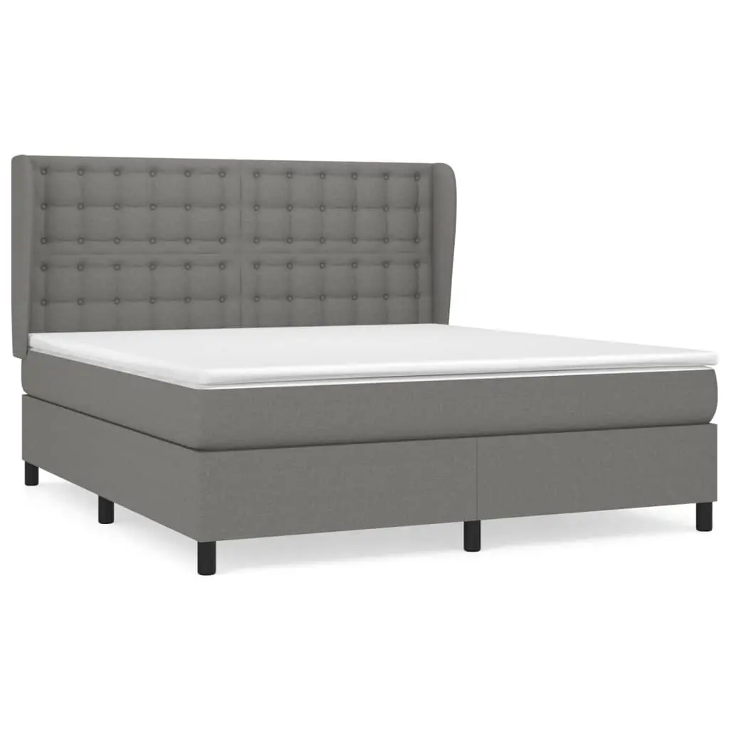 Box Spring Bed with Pocket Spring Mattress Queen Size Dark Grey Fabric Headboard