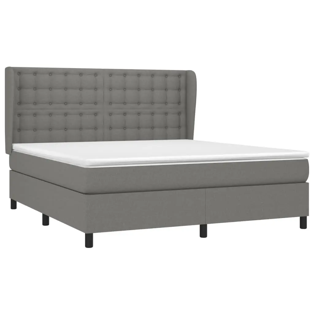 Box Spring Bed with Pocket Spring Mattress Queen Size Dark Grey Fabric Headboard