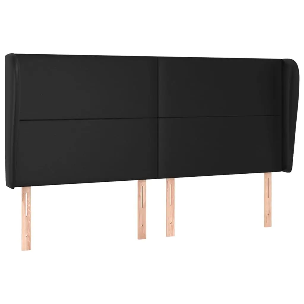Box Spring Bed Queen Size Black Faux Leather with Pocket Spring Mattress