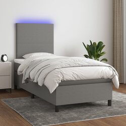 Box Spring Bed with Pocket Mattress Adjustable Headboard LED Grey King Single