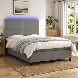 Grey Box Spring Bed with Pocket Spring Mattress and LED