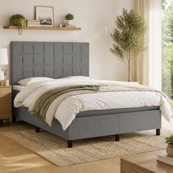 Box Spring Bed with LED Lights and Mattress in Dark Grey