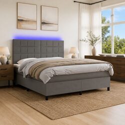 Comfortable Queen Size Box Spring Bed with LED Headboard