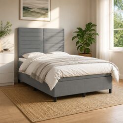 Grey Double Size Box Spring Bed with Mattress and LED Lights