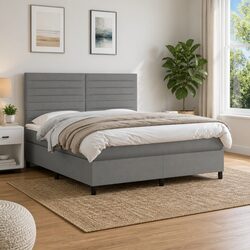 Queen Size Box Spring Bed with Adjustable LED Headboard