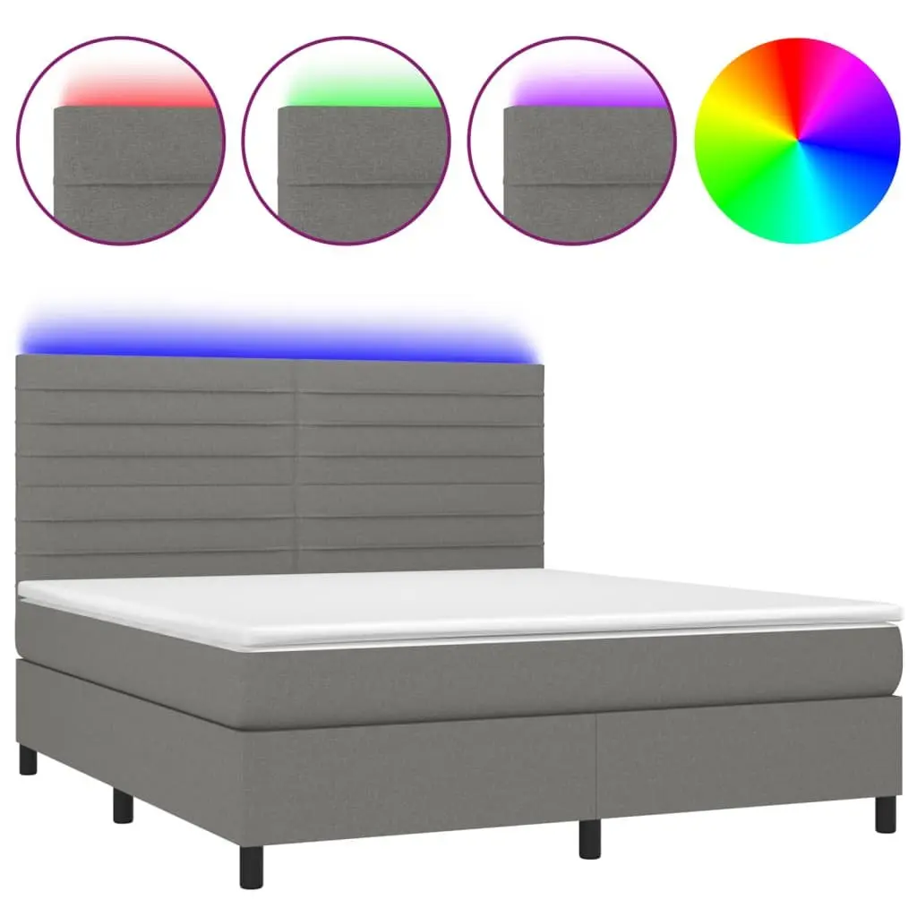 Queen Size Box Spring Bed with Adjustable Headboard Pocket Spring Mattress Grey Fabric