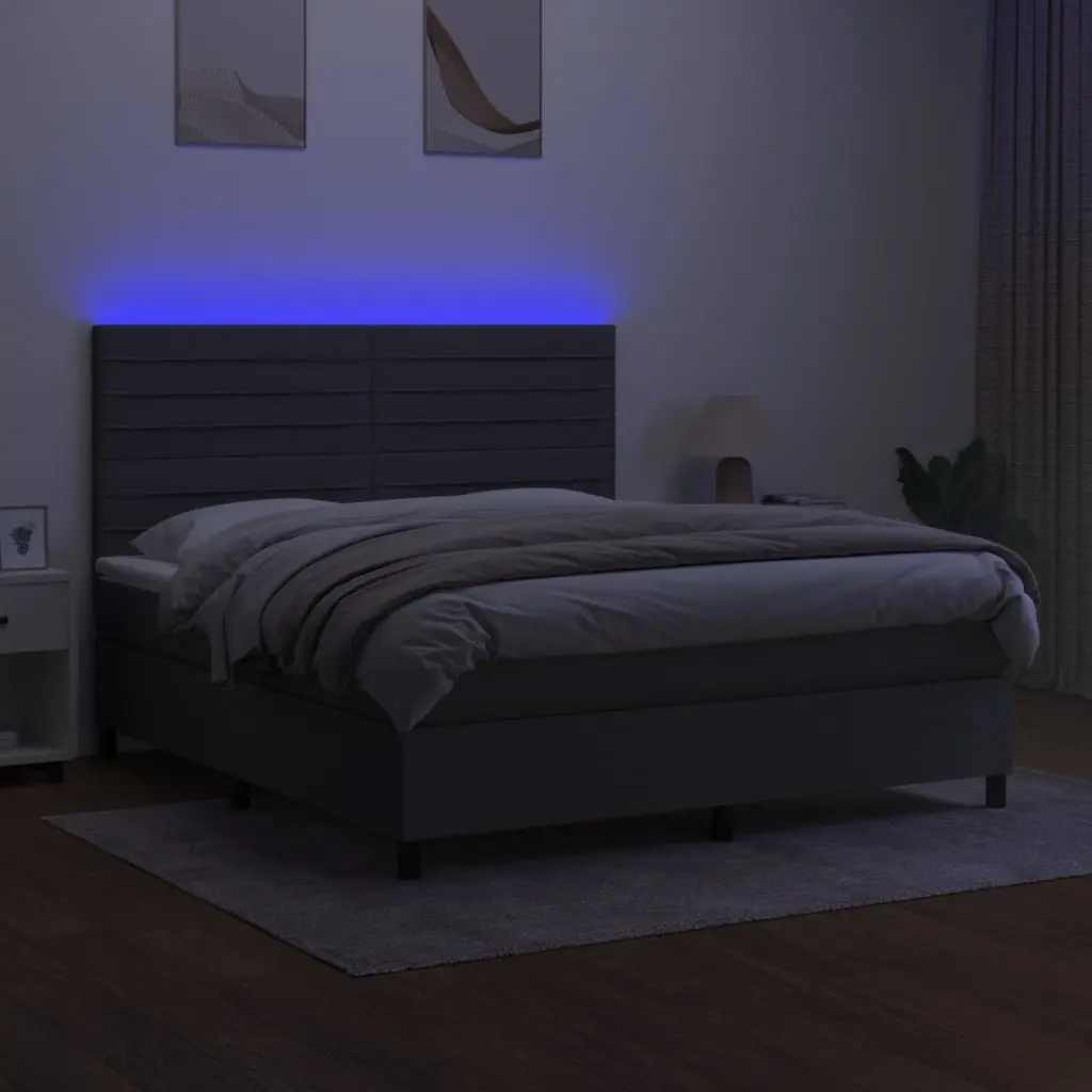 Queen Size Box Spring Bed with Adjustable Headboard Pocket Spring Mattress Grey Fabric