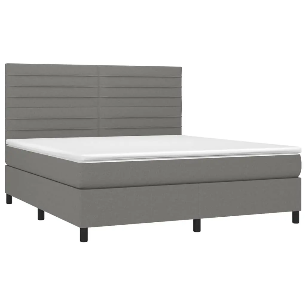 Queen Size Box Spring Bed with Adjustable Headboard Pocket Spring Mattress Grey Fabric
