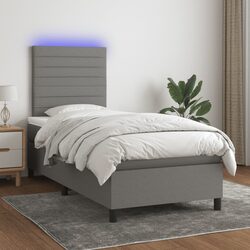 Box Spring Bed with Pocket Mattress LED Headboard King Single 106x203cm Grey