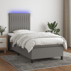 King Single Box Spring Bed with LED Lights Adjustable Headboard Pocket Mattress