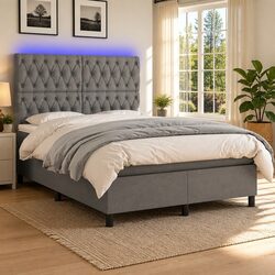 Grey Double Box Spring Bed with Pocket Spring Mattress