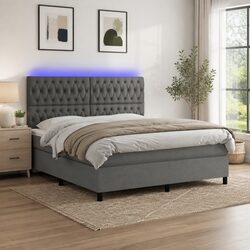 Queen Size Box Spring Bed with Adjustable LED Headboard