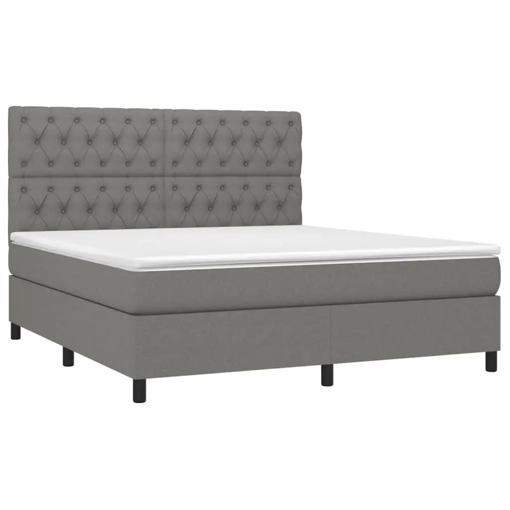 Box Spring Bed with LED Headboard Queen Size Grey Fabric