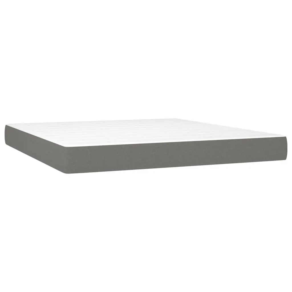 Box Spring Bed with LED Headboard Queen Size Grey Fabric