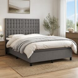 Double Box Spring Bed with LED Headboard in Grey