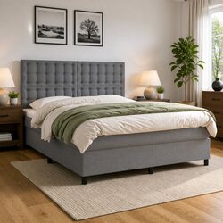 Elegant Queen Size Box Spring Bed with LED Headboard