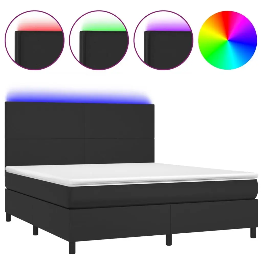 Queen Size Bed Frame with Faux Leather Upholstery Adjustable Headboard Pocket Spring Mattress Black