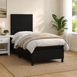 King Single Box Spring Bed with LED Lights and Faux Leather Headboard