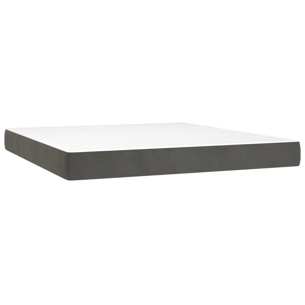Queen Size Box Spring Bed Velvet Grey 153x203 cm with LED Lights Adjustable Headboard Pocket Spring Mattress