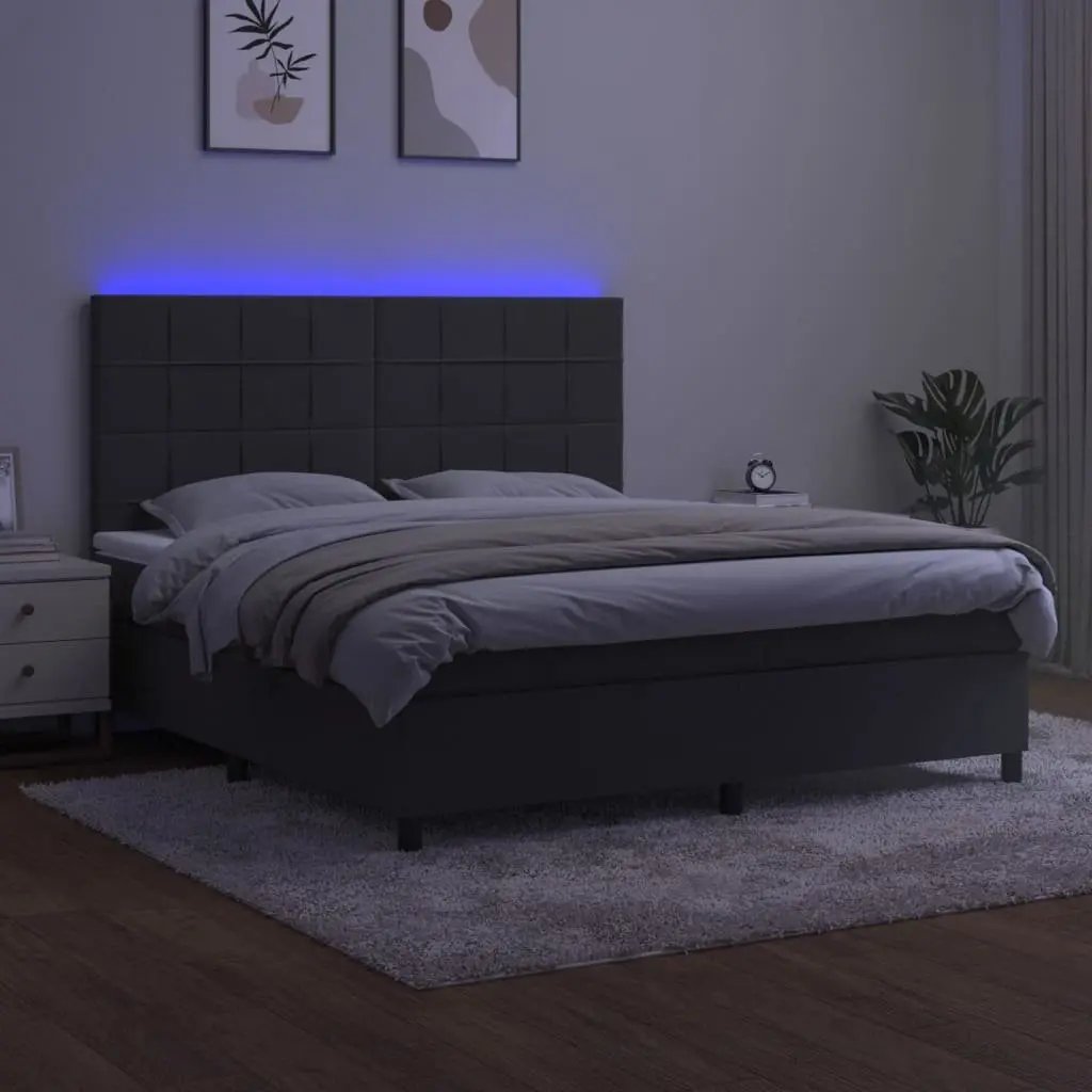 Queen Size Box Spring Bed with Pocket Spring Mattress Adjustable LED Headboard Grey Velvet