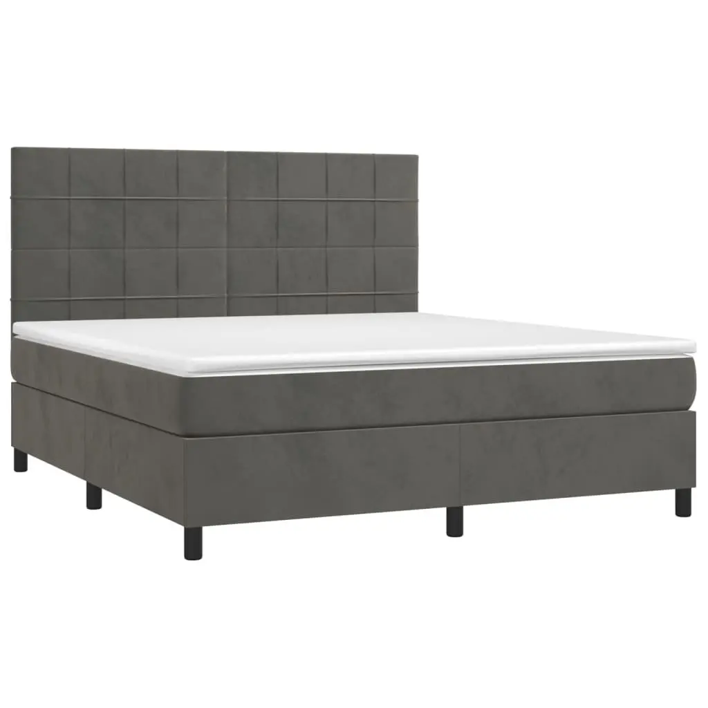 Queen Size Box Spring Bed with Pocket Spring Mattress Adjustable LED Headboard Grey Velvet