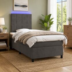 Velvet Headboard King Single Box Spring Bed with LED Lights