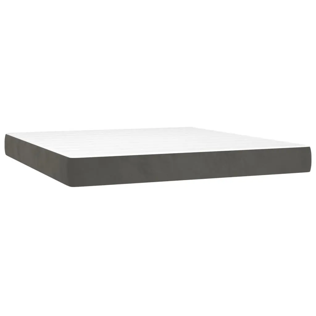 Queen Size Box Spring Bed Grey Velvet with Pocket Spring Mattress and LED Headboard