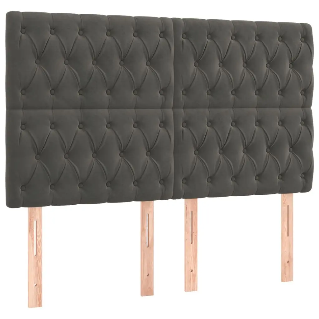 Queen Size Box Spring Bed Grey Velvet with Pocket Spring Mattress and LED Headboard