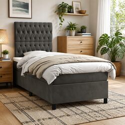 King Single Velvet Mattress Bed with LED Lights 106x203cm