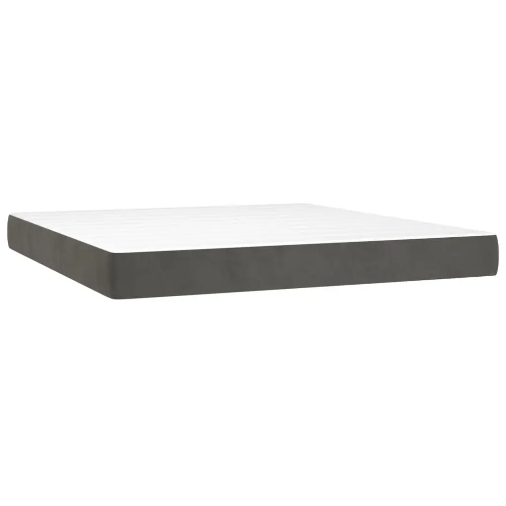 Box Spring Bed with LED Lights Queen Size Grey Velvet Pocket Spring Mattress