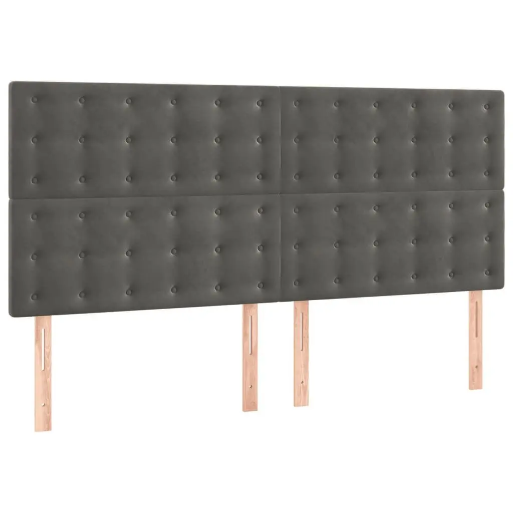 Box Spring Bed with LED Lights Queen Size Grey Velvet Pocket Spring Mattress