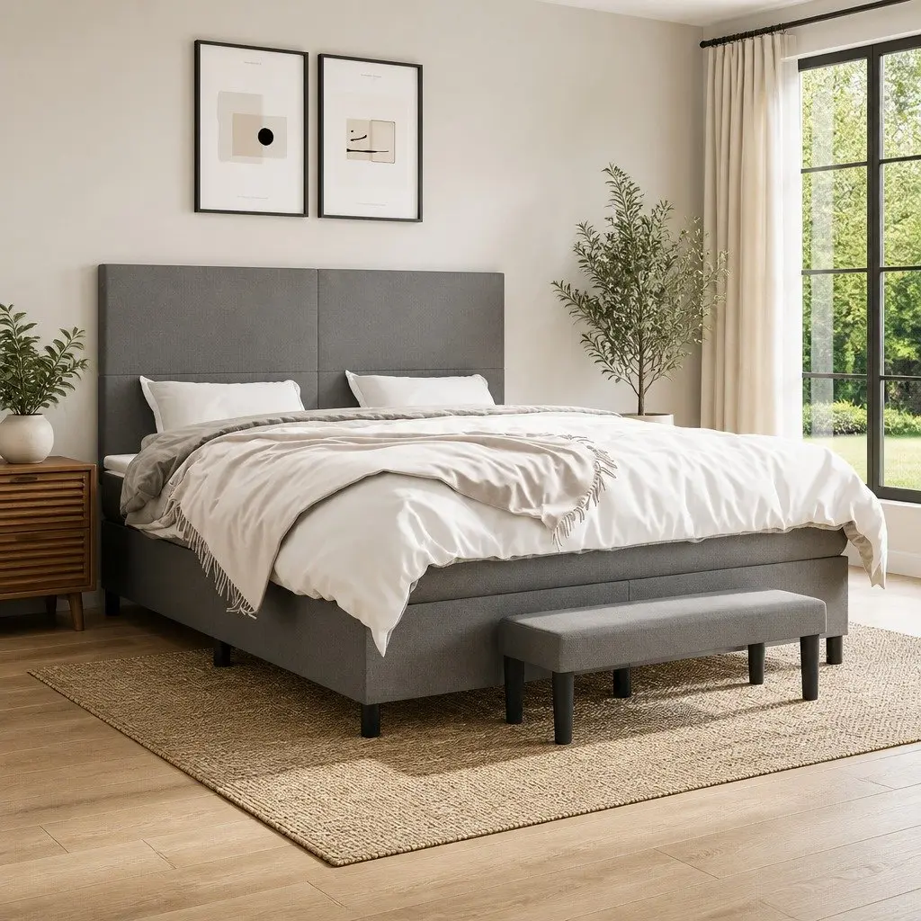 Box Spring Bed with Pocket Spring Mattress Grey Fabric Queen Size