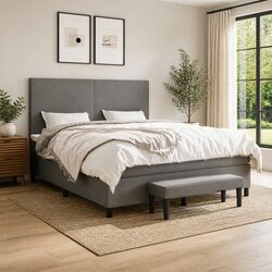Queen Size Box Spring Bed with Pocket Spring Mattress in Grey
