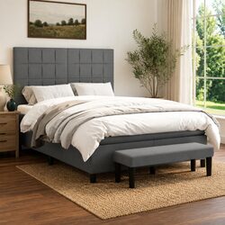 Dark Grey Box Spring Bed with Pocket Spring Mattress 137x187cm