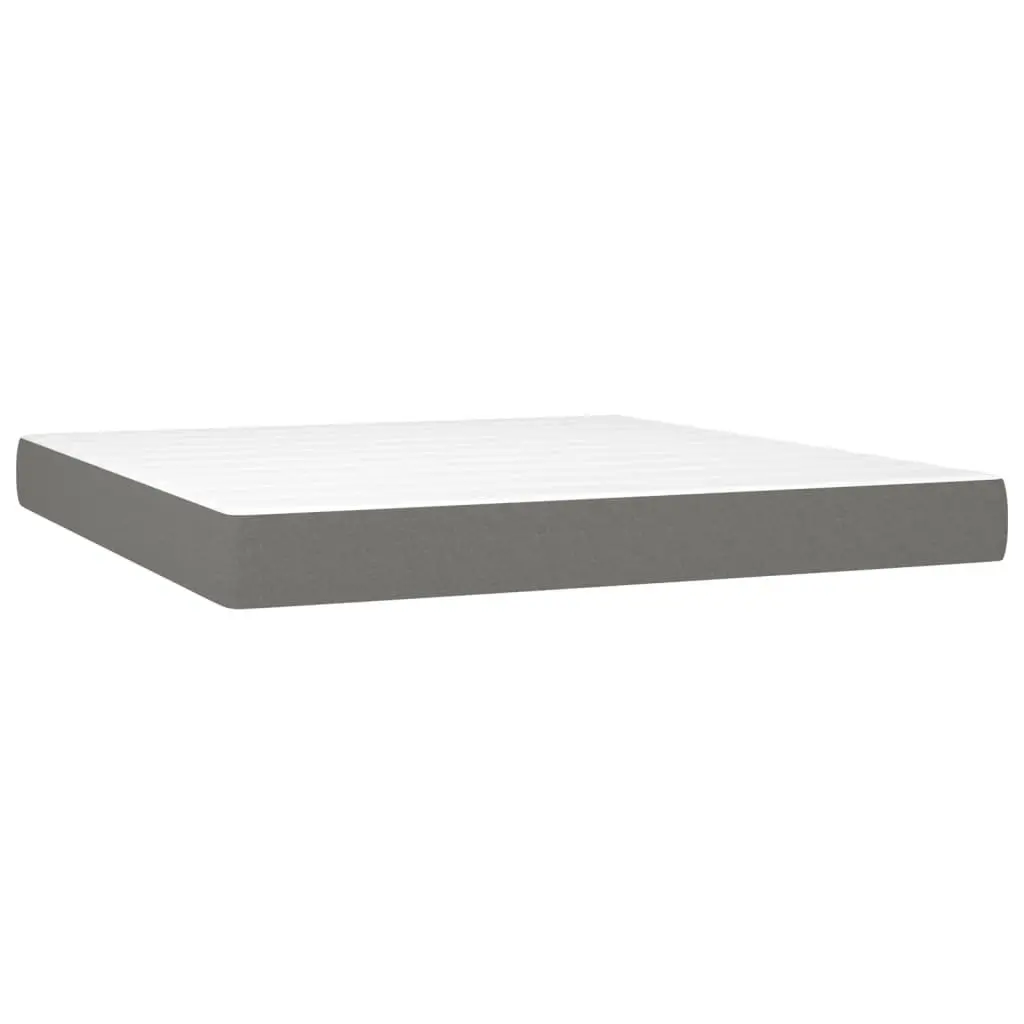 Queen Box Spring Bed Dark Grey Fabric Adjustable Headboard 152x203 cm