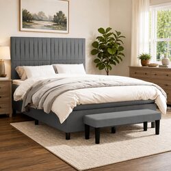 Dark Grey Box Spring Bed with Pocket Spring Mattress