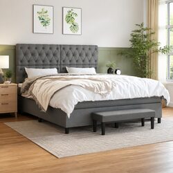 Queen Size Bed with Pocket Spring Mattress and Dark Grey Headboard