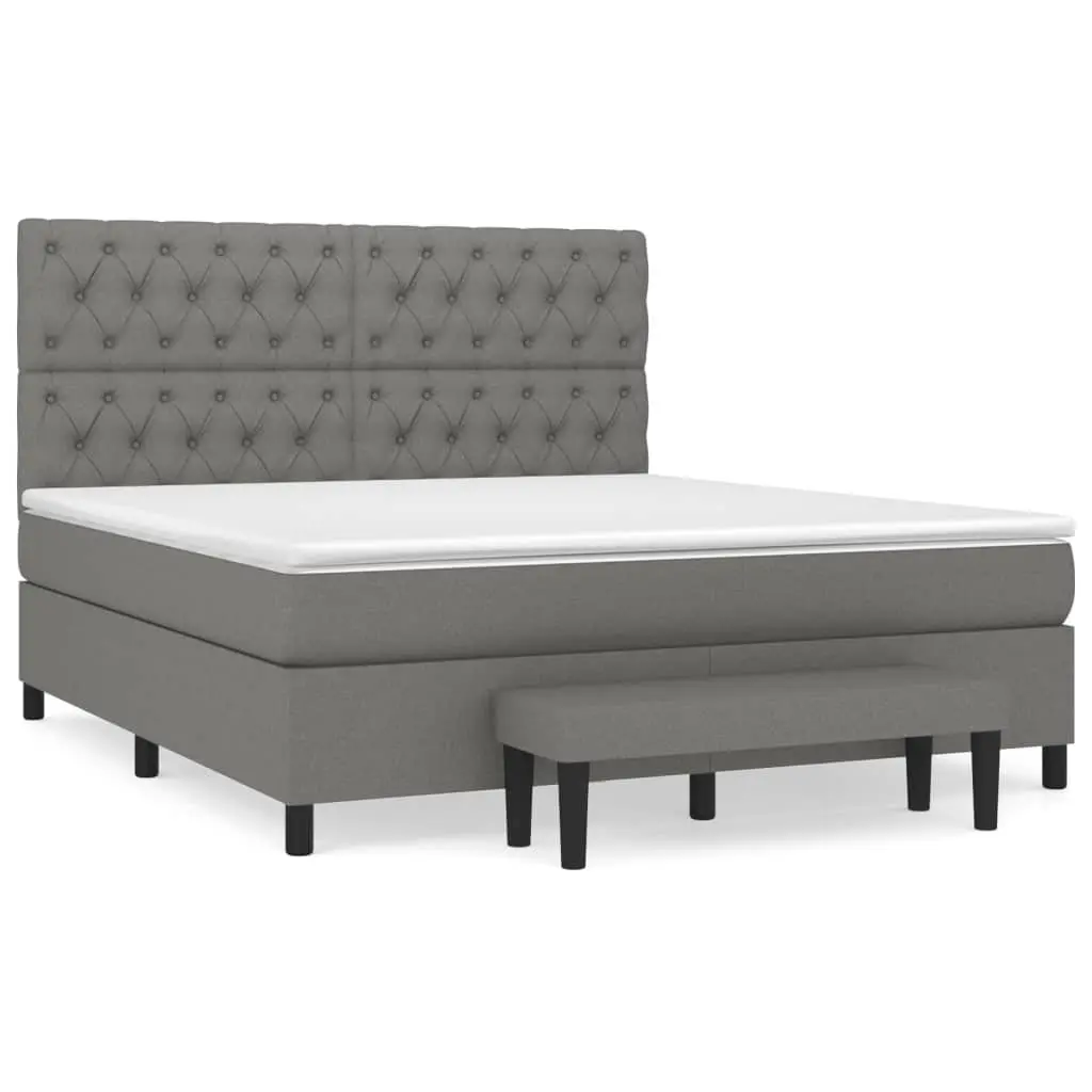Queen Size Box Spring Bed with Adjustable Headboard Pocket Spring Mattress Dark Grey Fabric
