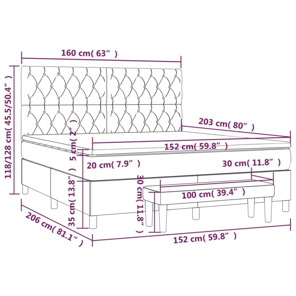 Queen Size Box Spring Bed with Adjustable Headboard Pocket Spring Mattress Dark Grey Fabric