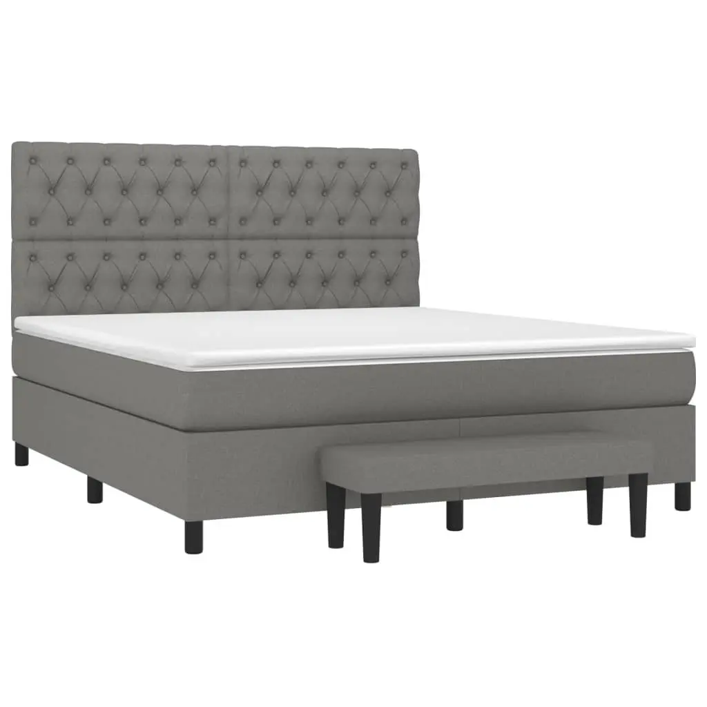 Queen Size Box Spring Bed with Adjustable Headboard Pocket Spring Mattress Dark Grey Fabric