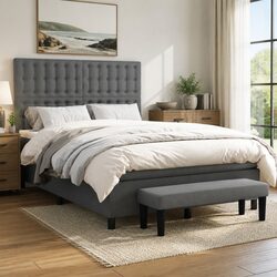 Dark Grey Double Box Spring Bed with Pocket Spring Mattress