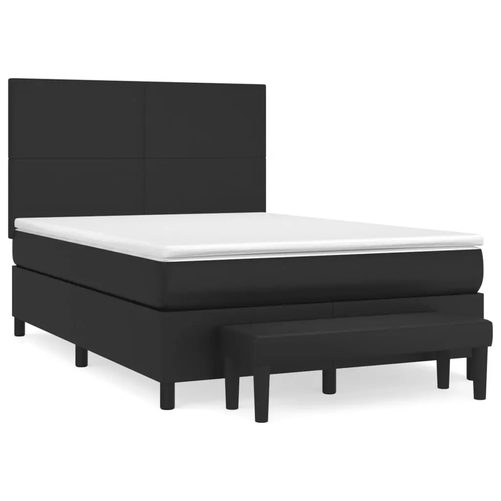 Queen Size Box Spring Bed Black Faux Leather Adjustable Headboard Pocket Spring Mattress