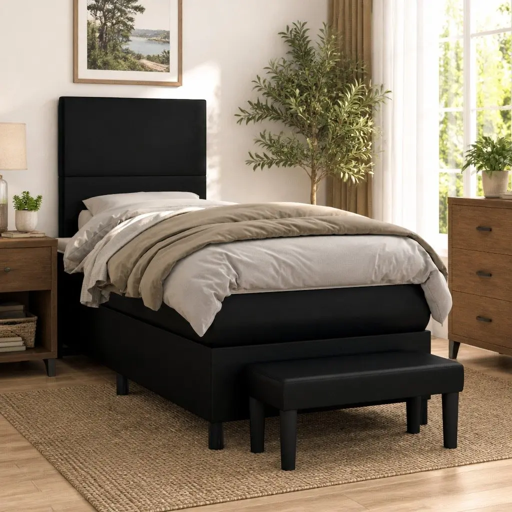 Box Spring Bed Adjustable Headboard King Single Faux Leather Pocket Spring Mattress