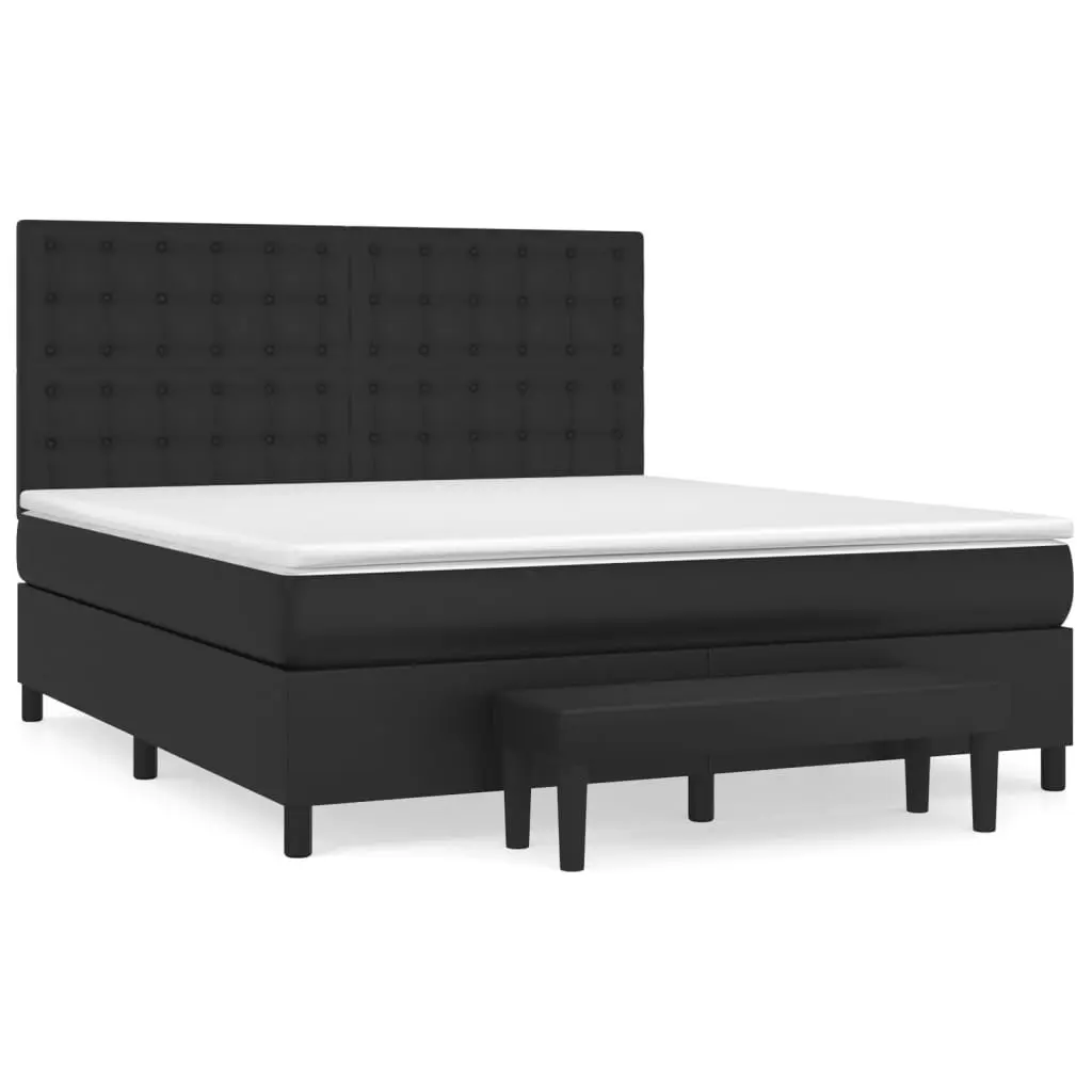 Queen Size Box Spring Bed with Pocket Spring Mattress Faux Leather Headboard