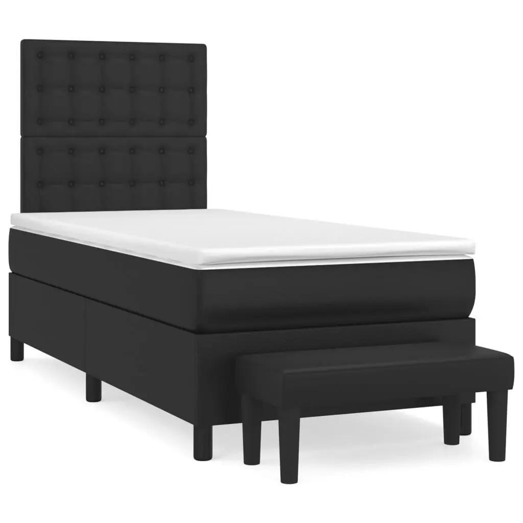 Box Spring Bed Faux Leather Black King Single with Pocket Spring Mattress